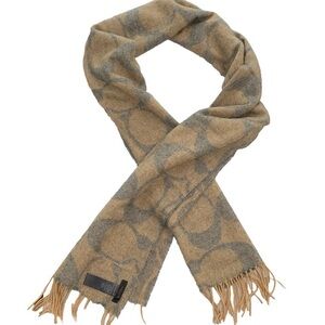 Coach Signature Wrap Fringe Scarf Wool Cashmere Italian Winter Accessory NWOT 🔥